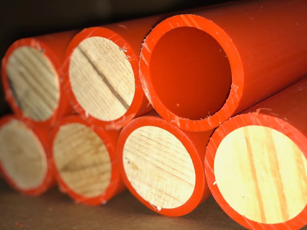 Wood bungs plug the end of pvc pipes