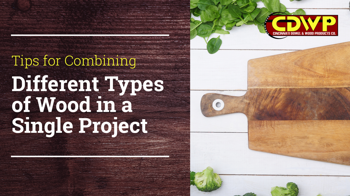 a cutting board text reads Tips for Combining Different Types of Wood in a Single Project