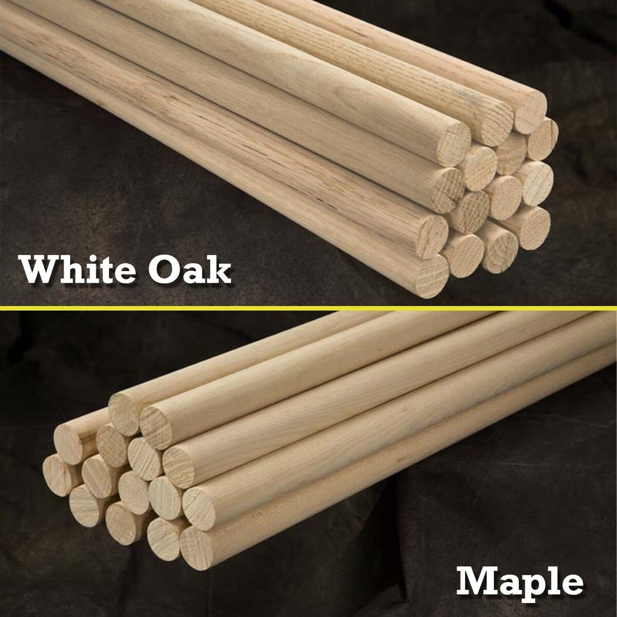 Bundles of dowels text reads white oak maple